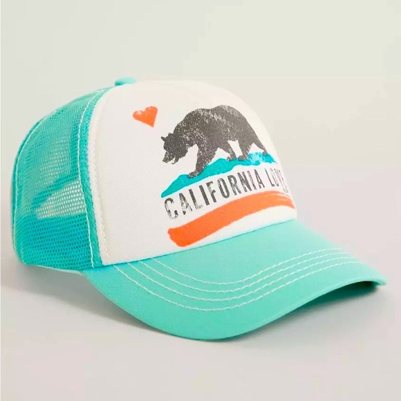 Billabong Aqua and White Trucker Hat with California Design - Picture 1 of 6